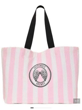 NWT Victoria's Secret Terry Pink and White Striped Classic Tote